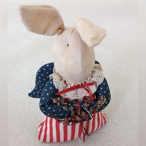 Bunny Rabbit angel folk art Americana tea stain shelf sitter stars strip…